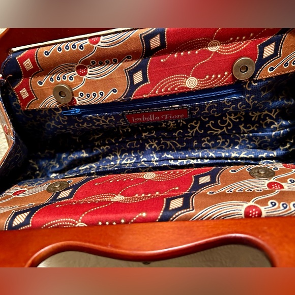 Isabella Fiore Vintage embroidered beaded bag clutch purse with wooden handles - Picture 9 of 12